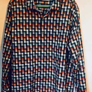 Tommy Bahama XL Long Sleeve Shirt  Made in Peru  Vibrant Checkered  100% Cotton